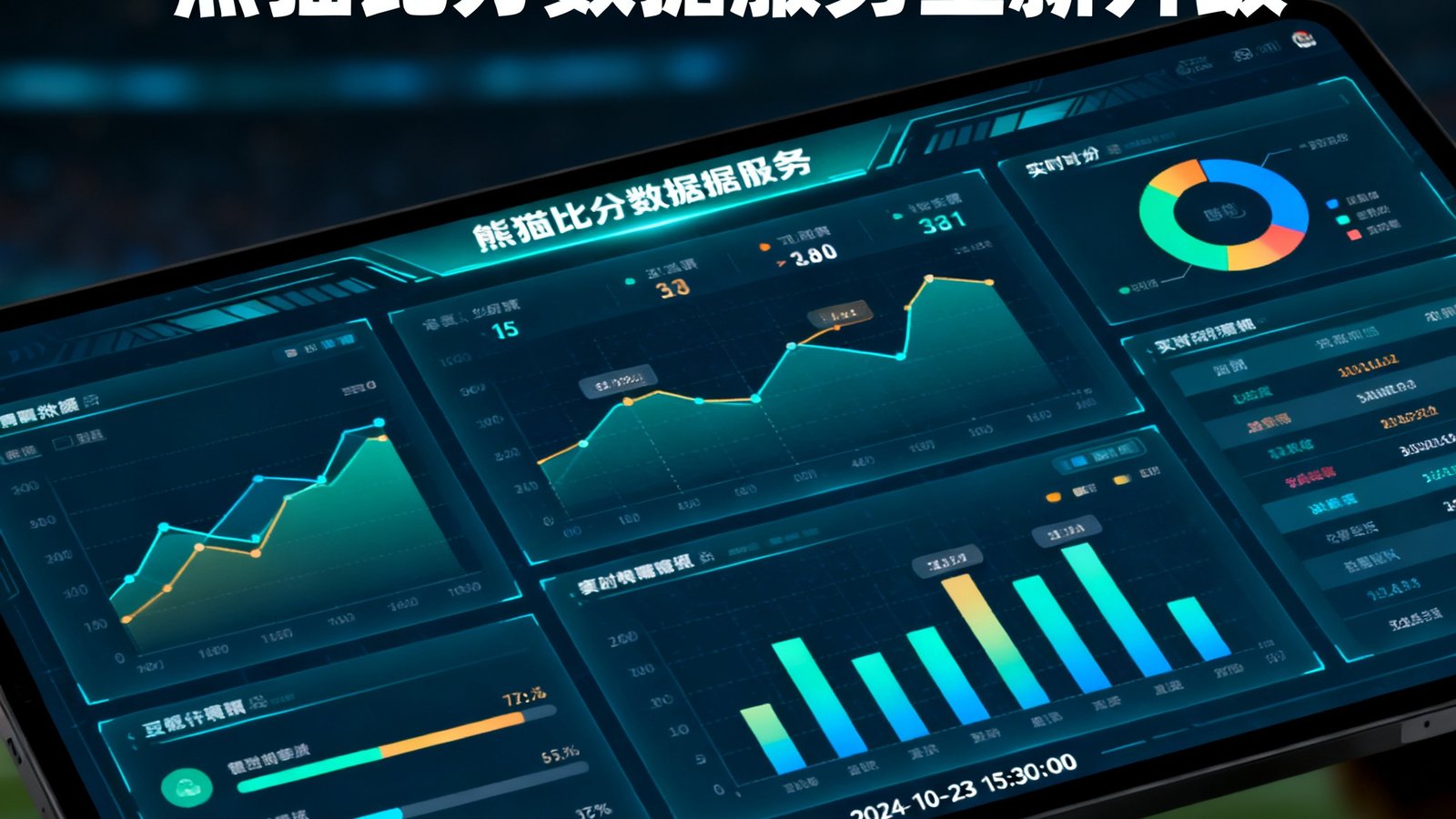 熊猫比分数据服务全新升级的可视化数据面板界面截图，展示实时比赛数据图表